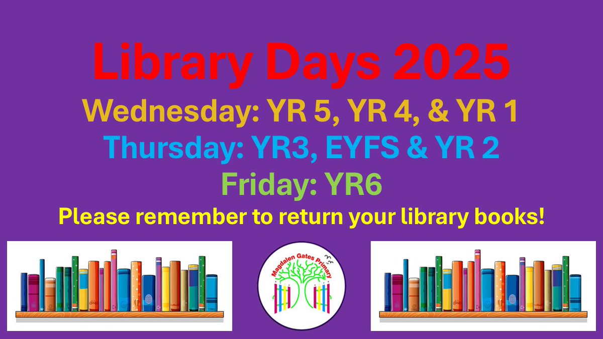 Please remember to bring your library books on your class library day. #Reading #Library #Books