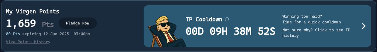 I'm about to be released TP Cooldown, 10 days feels so long 
<a href="/virtuals_io/">Virtuals Protocol</a>