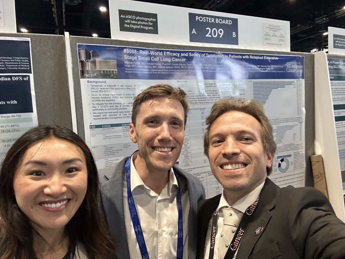 Ryan Denu, MD, PhD (@ryandenu) on Twitter photo Kudos to co-fellow Mitch Parma and <a href="/BZhangMD/">Bingnan Zhang</a> on a great presentation on tarlatamab real world experience in small cell lung cancer
<a href="/MDAndersonNews/">MD Anderson Cancer Center</a> #ASCO2025
<a href="/KelseyPanMD/">Kelsey Pan, MD, MPH</a> #endcancer Kudos to co-fellow Mitch Parma and <a href="/BZhangMD/">Bingnan Zhang</a> on a great presentation on tarlatamab real world experience in small cell lung cancer
<a href="/MDAndersonNews/">MD Anderson Cancer Center</a> #ASCO2025
<a href="/KelseyPanMD/">Kelsey Pan, MD, MPH</a> #endcancer