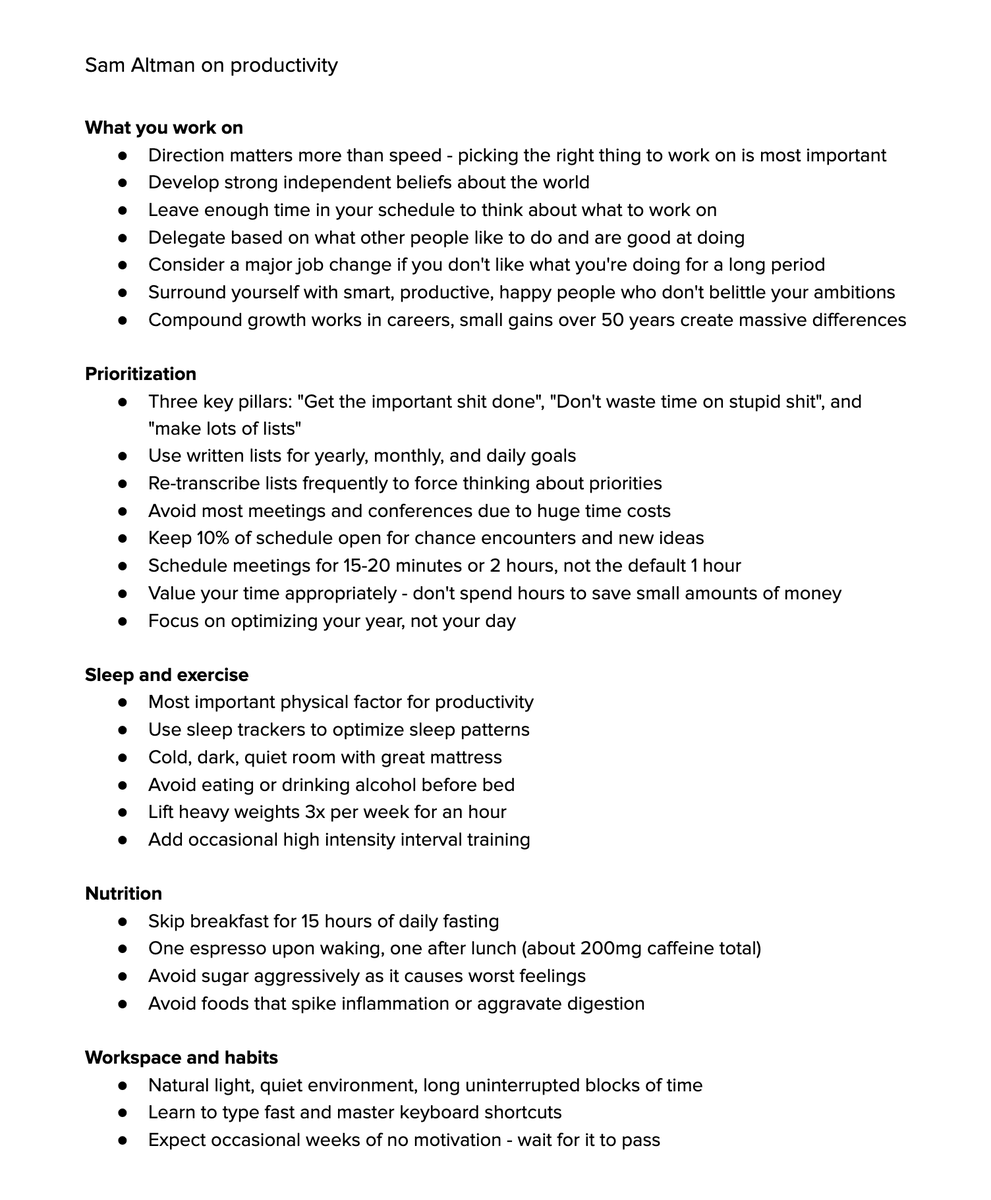 Sam Altman's guide on how to be productive:
