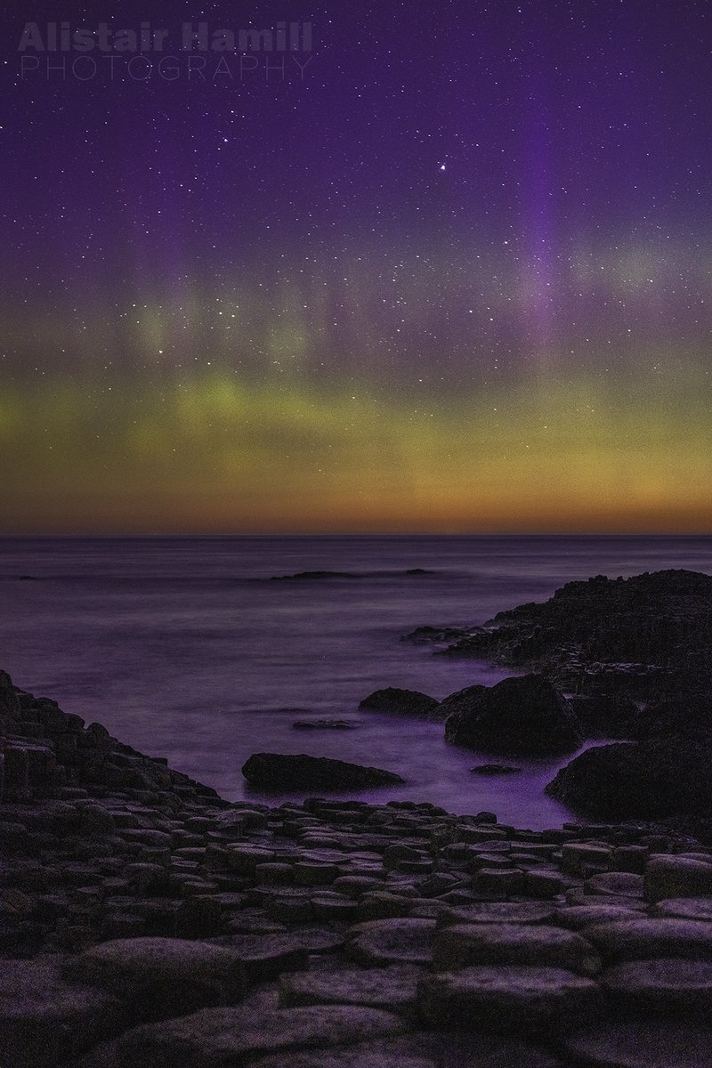 The glorious details of the recovery phase of the aurora on 14 June 2025, at the Giant's Causeway.