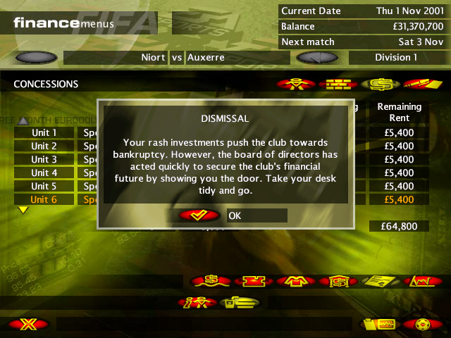 FIFA Soccer Manager 97 #Fisom

My next hypothesis is the bug happens due to breaking the max-40player rule. 

Once you get warning messages from the board, the end is nigh (e.g., getting the sack with the false accusation of bankruptcy).