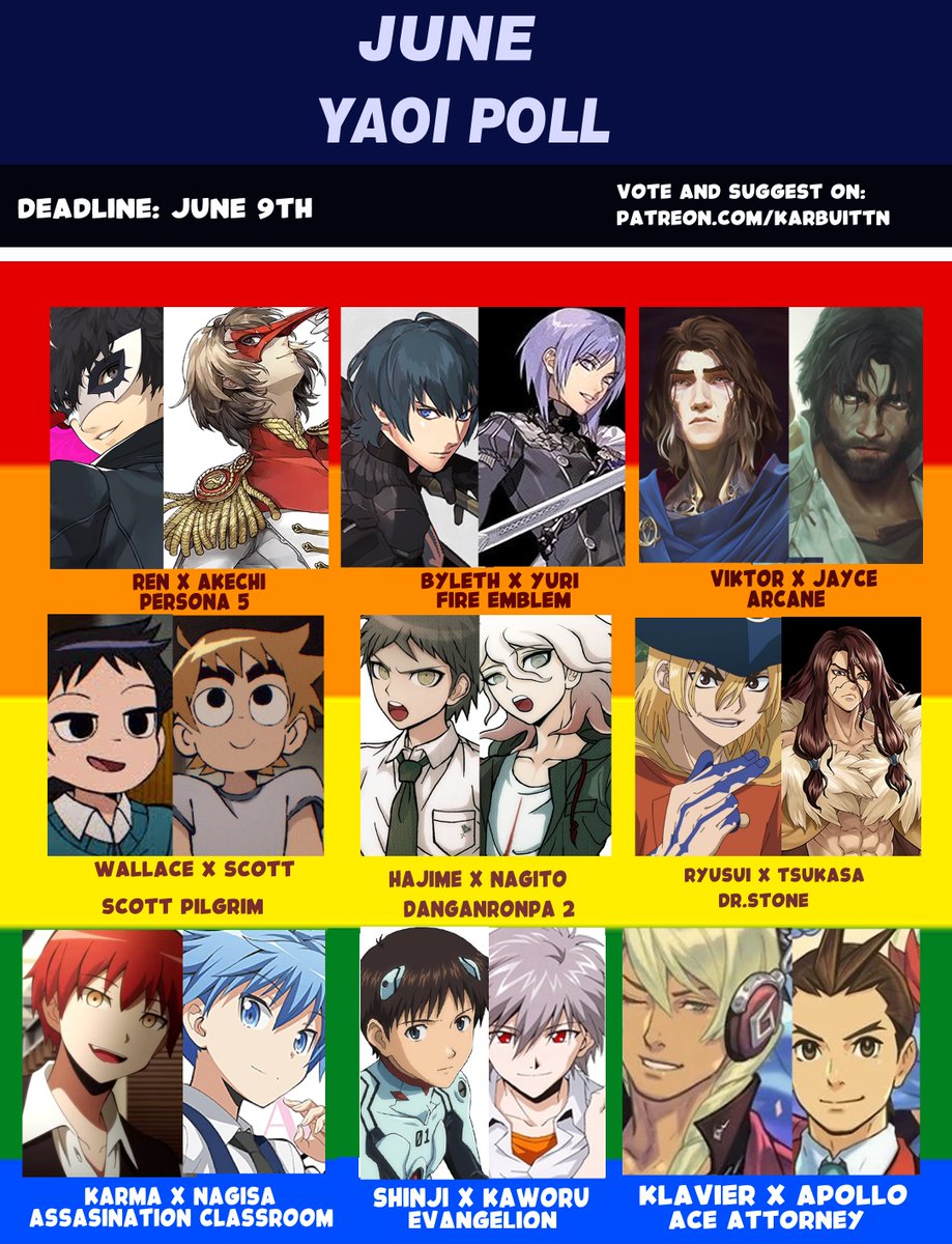 IT'S JUNE!! And this time we go for two polls!!
What's the theme? Y&amp;Y (Yuri and Yaoi)
Vote and later suggest  chars for next month!!