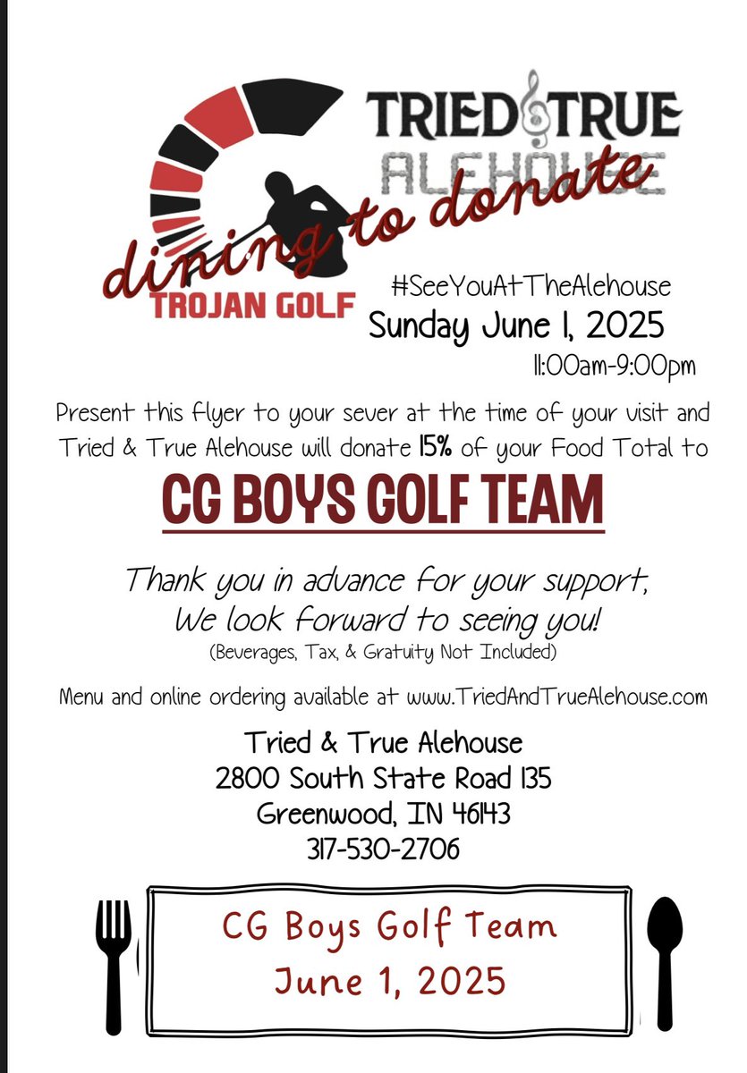 Looking for a good Sunday meal?

Head out to Tried and True today and show them this flyer to support the CG golf programs!