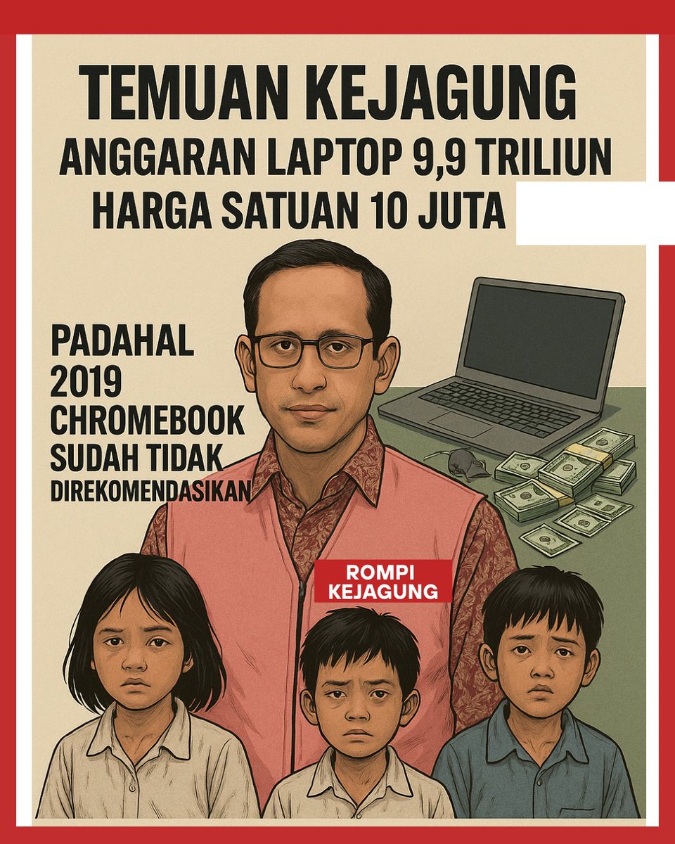 Digitalisasi Pendidikan Nadiem Hanya Omon-Omon 

Mohon Kejagung yang berniat memeriksa Nadiem jangan berlama-lama, cepat periksa dan tetapkan tersangka. 

Jika terbukti, ini bukan sekadar korupsi. Ini pengkhianatan terhadap akal sehat bangsa. Yang dikorupsi adalah sektor