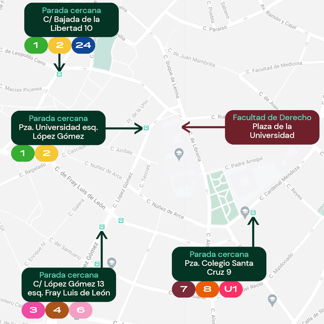 <a href="/IESGalileo/">IES Galileo</a> <a href="/cristoreyva/">Centro educativo Cristo Rey - Jesuitas</a> <a href="/AMPACristoReyVa/">AMPA Cristo Rey (Valladolid)</a> <a href="/CentroRioDuero/">Centro de FP Río Duero</a> <a href="/iesdiegopraves/">iesdiegodepraves</a> 🏫 Sede 08: Facultad de Derecho - Plaza de la Universidad S/N

🚍 Líneas cercanas: 1, 2, 3, 4, 6, 7, 8, 24 y U1

🚏 Parada cercana: Pza. Universidad, C/ López Gómez 13 o Pza. Colegio Santa Cruz 9