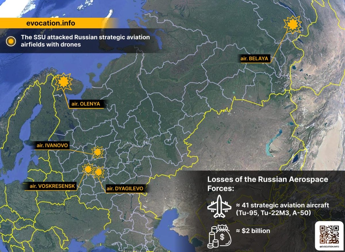 SSU drones attacked 5 Russian air bases. More than 40 missile-carrying aircraft were destroyed. To be continued... #drones #aviation #airfield #airstrike #dronestrike #strategic #aviation #nuclear