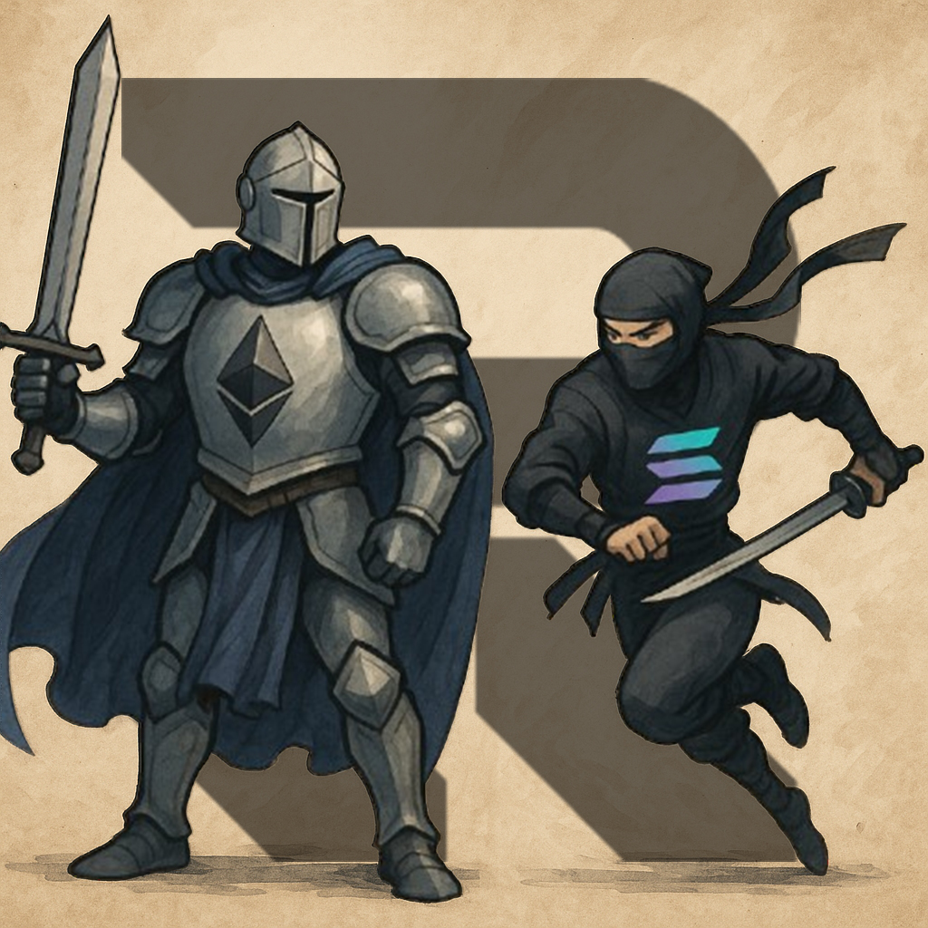 Lumina_Ethernal's tweet photo. “On one side, a knight stands tall — built on legacy, strength, and trust.
On the other, a swift ninja still searching for solid ground.
Speed is exciting, but strength and reliability… that's what lasts. ⚔️
@recallnet
#TeamETH #ETHvsSOL #Web3 https://t.co/1Nbi3B3leT