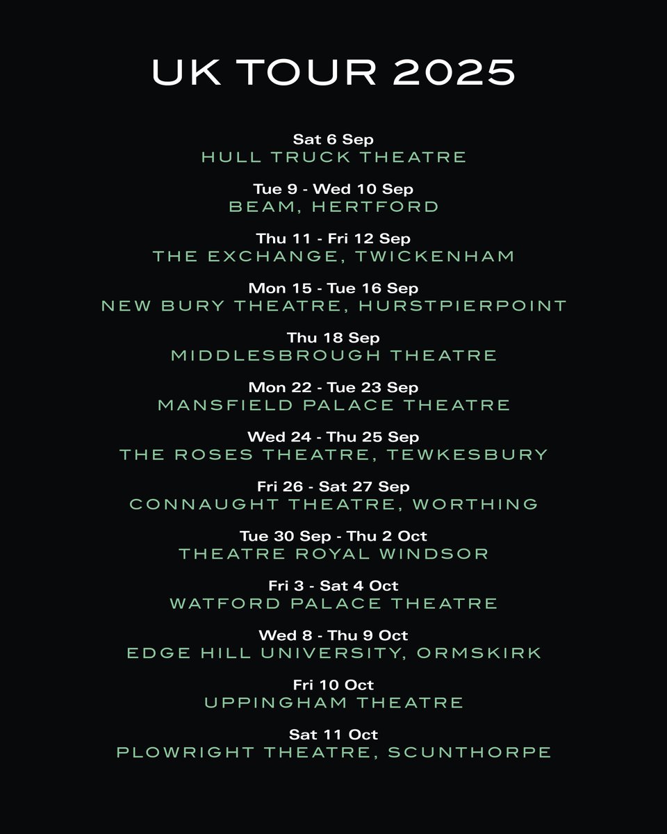 Thunder Road Theatre Co. (@thunder_rd) on Twitter photo We're thrilled to announce the UK tour of THE VOID - our brand new sci-fi horror made in association with <a href="/watfordpalace/">Watford Palace</a>.
Landing at some of the UK's most brilliant theatres this Autumn!
🎟️ thunderroadtheatre.org/tickets
Supported by <a href="/ace_national/">Arts Council England</a> We're thrilled to announce the UK tour of THE VOID - our brand new sci-fi horror made in association with <a href="/watfordpalace/">Watford Palace</a>.
Landing at some of the UK's most brilliant theatres this Autumn!
🎟️ thunderroadtheatre.org/tickets
Supported by <a href="/ace_national/">Arts Council England</a>
