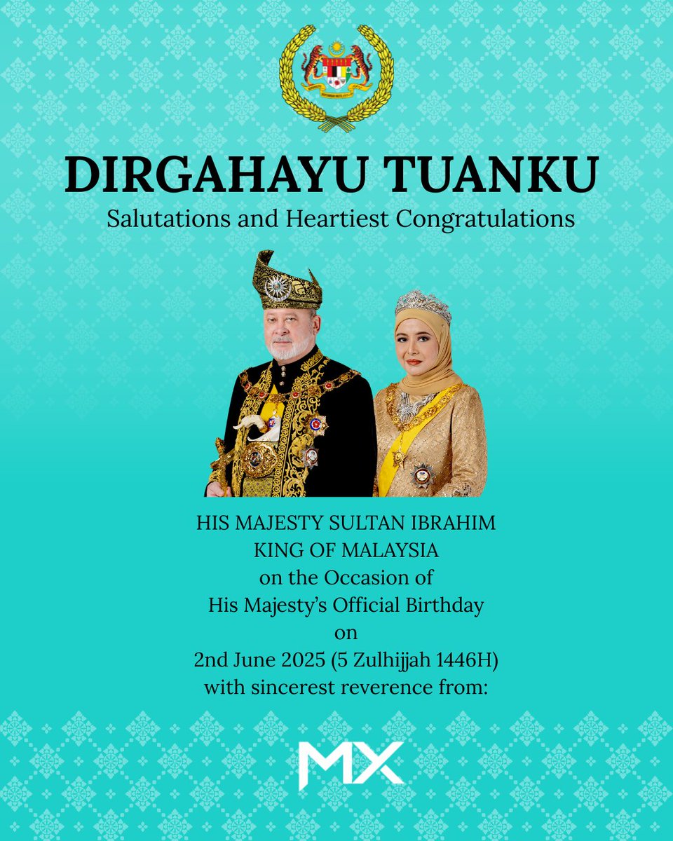 Wishing His Majesty, the Yang di-Pertuan Agong, a very Happy Birthday! 
From all of us at MX Global, we hope you have a peaceful and well-deserved public holiday. 

Your trusted partner for digital assets. 

#AgongsBirthday #Malaysia #MXGlobal