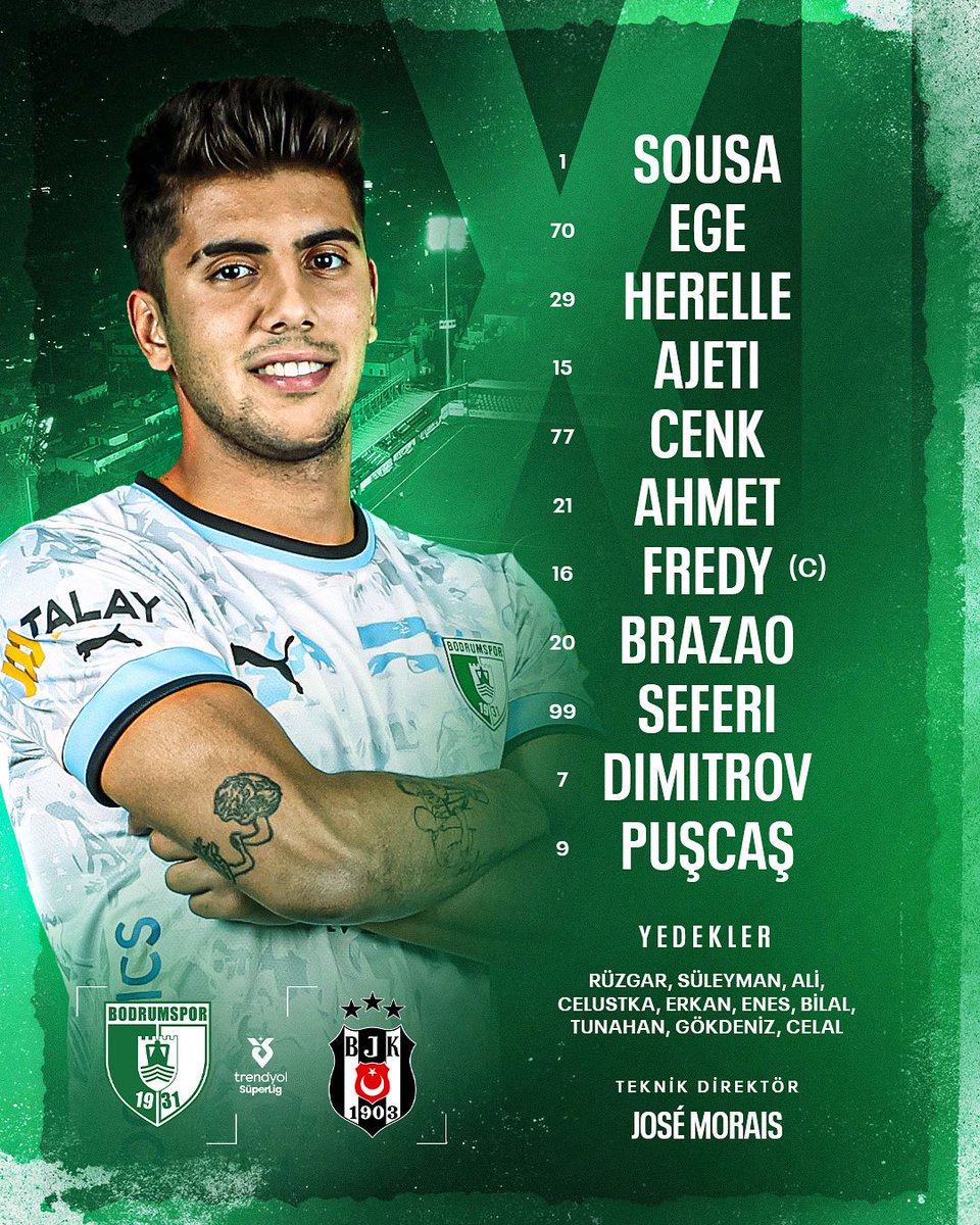 Beşiktaş maçı ilk 11'imiz. 💚🤍

#BDRvBJK