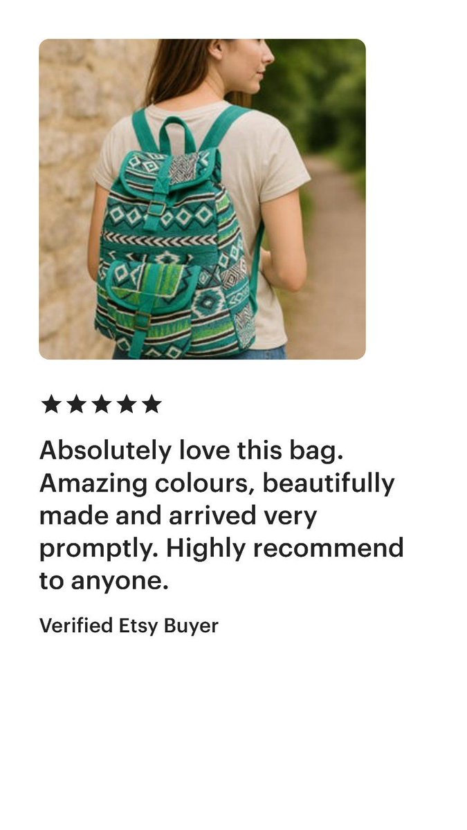 dgkostop's tweet image. ⭐⭐⭐⭐⭐
“Absolutely love this bag. Amazing colours, beautifully made and arrived very promptly.”
– Verified Etsy Buyer
🎒 Handmade Teal Boho Backpack – perfect for travel, uni, or festivals. 
🛍️ buff.ly/20WzLvG 
#BohoBackpack #EtsyUKShop #HandmadeBag #BohoStyle