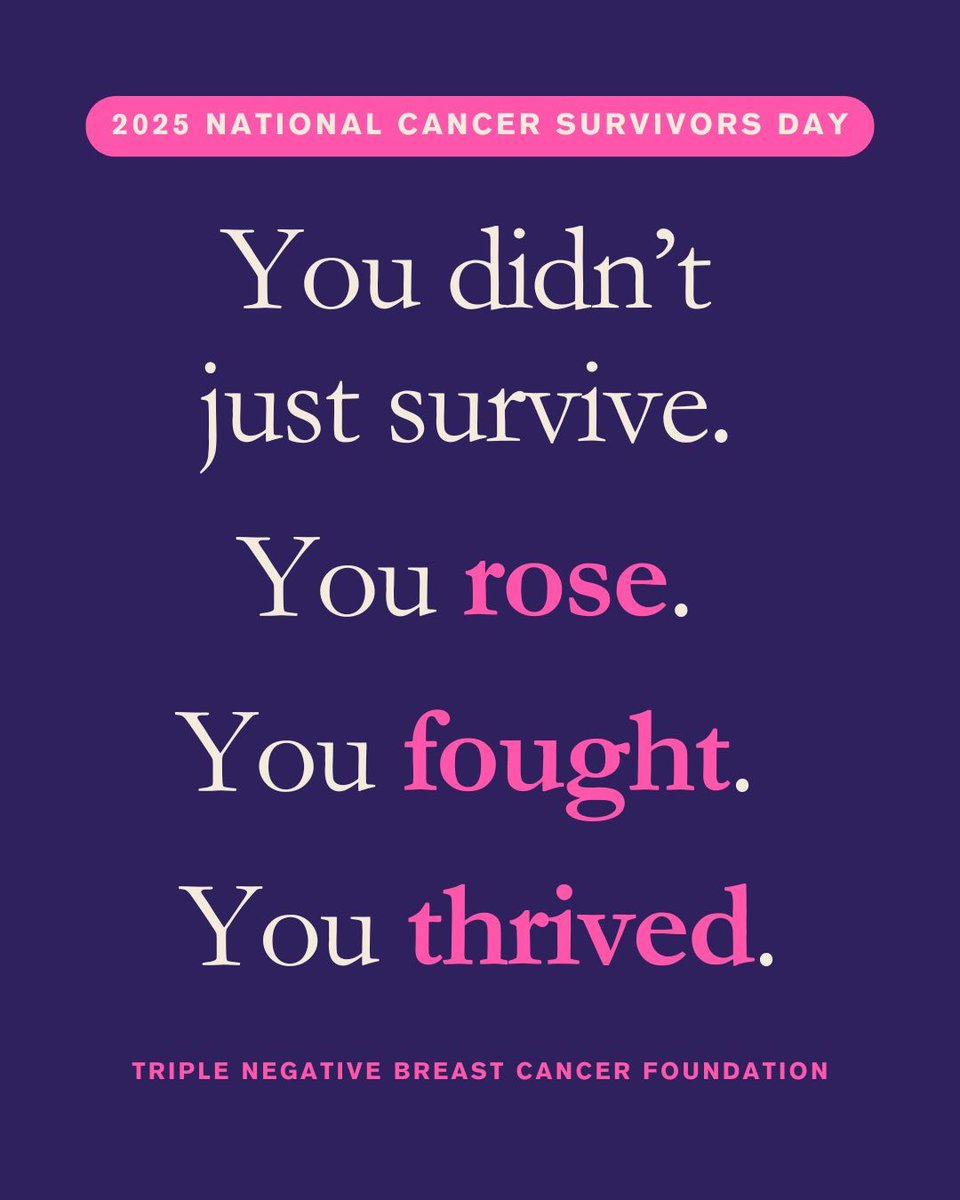 Today on #NationalCancerSurvivorDay, we celebrate every survivor—especially in our TNBC community. 💪

Your strength inspires us. Your courage gives hope.

Tag a survivor who moves you. Let’s fill this space with gratitude and love.
#TNBC #NCSD2025