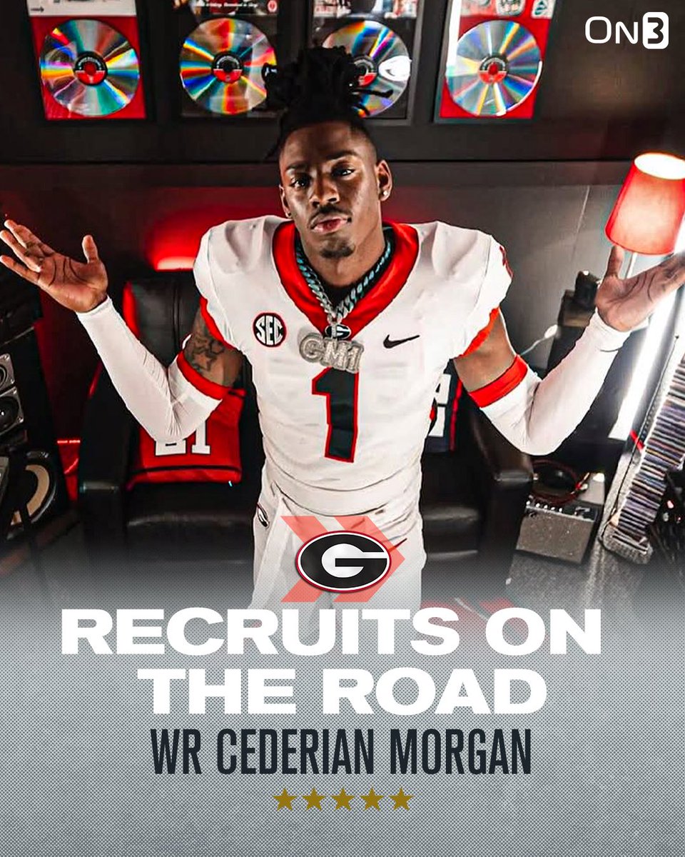 Rivals's tweet photo. 5-star WR Cederian Morgan on his official visit to Georgia🐶

https://t.co/U1YP1VIRvQ https://t.co/BV1iDpNIp7