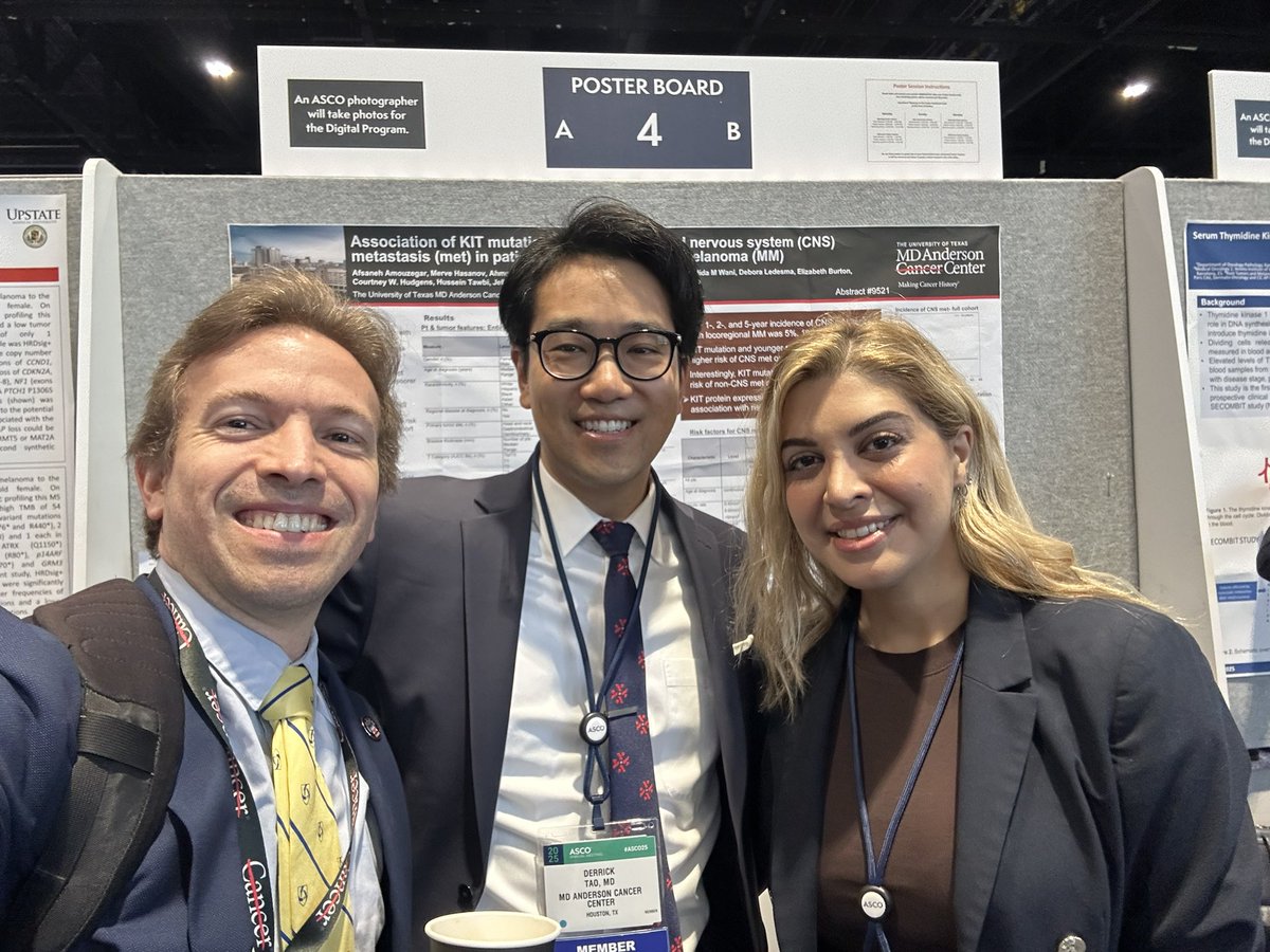 Ryan Denu, MD, PhD (@ryandenu) on Twitter photo Strong work form <a href="/MDAndersonNews/">MD Anderson Cancer Center</a> co-fellow <a href="/AAmouzegarMd/">Afsaneh Amouzegar, MD</a> understanding KIT mutations and risk of CNS metastases in mucosal melanoma.
#ASCO2025 #endcancer Strong work form <a href="/MDAndersonNews/">MD Anderson Cancer Center</a> co-fellow <a href="/AAmouzegarMd/">Afsaneh Amouzegar, MD</a> understanding KIT mutations and risk of CNS metastases in mucosal melanoma.
#ASCO2025 #endcancer