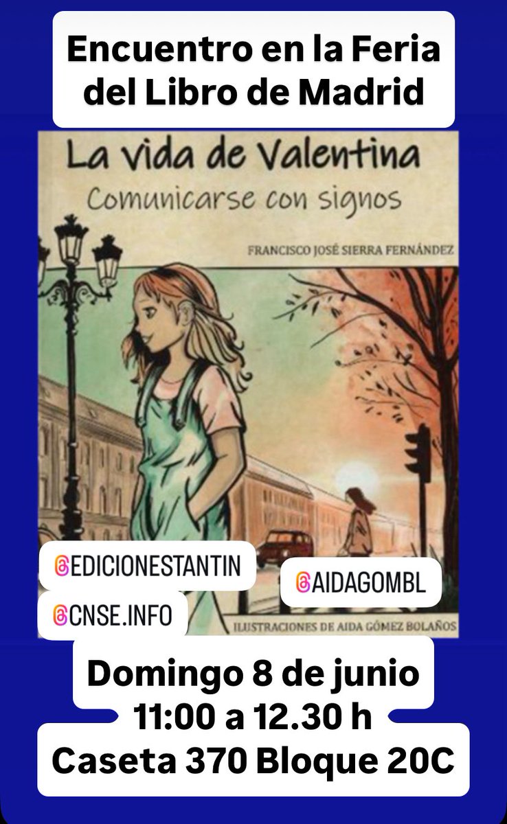 Aviso a personas visitantes de la Feria del Libro de Madrid.
Próximo domingo 8 de junio. De 11 a 12.30  horas.
Encuentro de los autores de la novela con los/as lectores/as de #lavidadevalentina