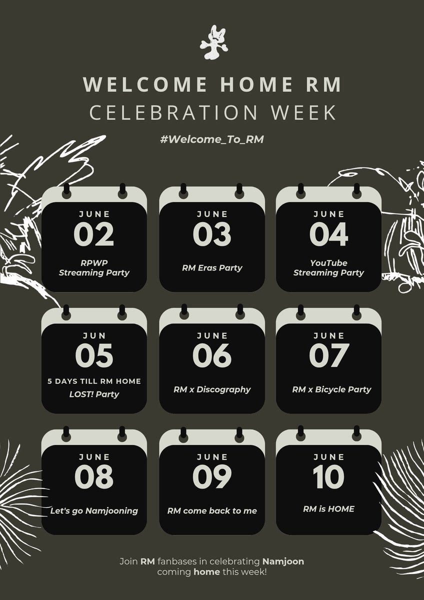 HAPPY NAMJUNE! Join us in celebrating RM coming home this week with #Welcome_To_RM ✨

Today let's stream #RightPlaceWrongPerson on any platform you can — Spotify, YouTube, Apple Music, Pandora etc.

🔗open.spotify.com/intl-pt/album/…

 Are you in the right place with the right person?