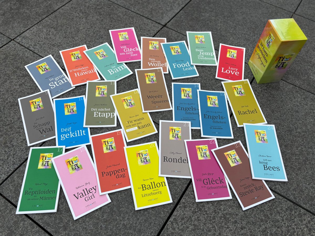 Déi 24 #TIMBA-Bichelcher op ee Bléck, lauter #Kuerzgeschichten op #Lëtzebuergesch: kremart.lu/bicher/timba-a…