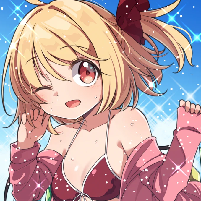 おはフランちゃん!! 水遊びしてる水着フランちゃんです! このイラストは名華祭でアクキーになります!