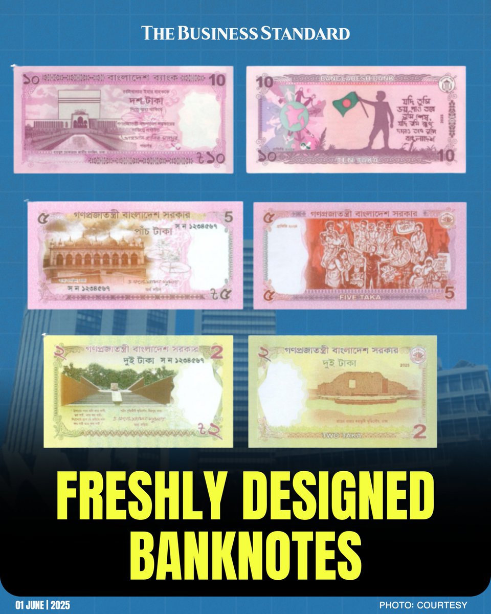 tbsnewsbd's tweet photo. The general public will be able to collect newly designed currency notes from bank branches across Dhaka from tomorrow (2 June).
[Link in Comments]
#banknotes #newnotes #TBSNews https://t.co/70ajWLVa8F