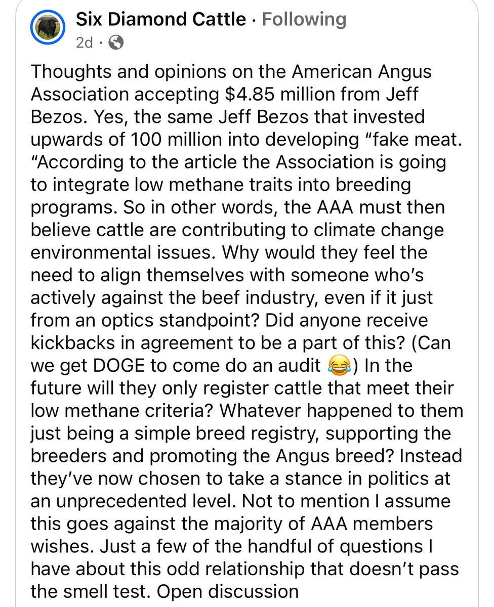 Open discussion welcome on the Angus/Bezos partnership….recently discussed on the podcast. 

Listen here: podcasts.apple.com/us/podcast/the…

In response to the Angus Foundation and Angus Genetics Inc. partnering with the Bezos Earth Fund and Global Methane Hub, I sit down with Chris Earl,