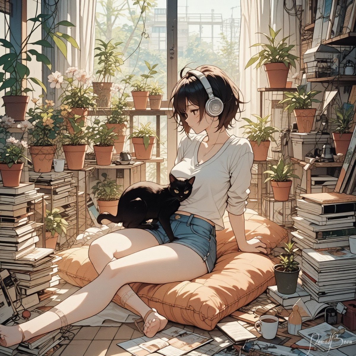 NomadBocu's tweet photo. 🐈⬛ Cozy corner with a cat 🥰
#NomadBocu #AdventureCat #AIArt #BlackcatAesthetics #BlackCat #Cats #CatsOnTwitter #AIArtistCommunity #AIArtCommunity #kedi #kitty #katze #cluttercore https://t.co/l3Hao3gLFN