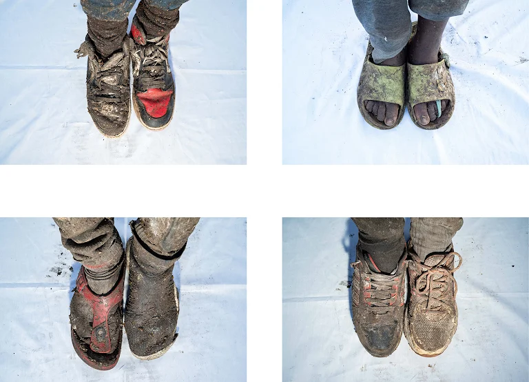 #Kenya | Footwear used by waste pickers at the Dandora site. Most lacked access to gum boots to protect their feet from exposure to hazardous waste, and had been forced to salvage discarded footwear from the site itself.

The severity of their working conditions is compounded by