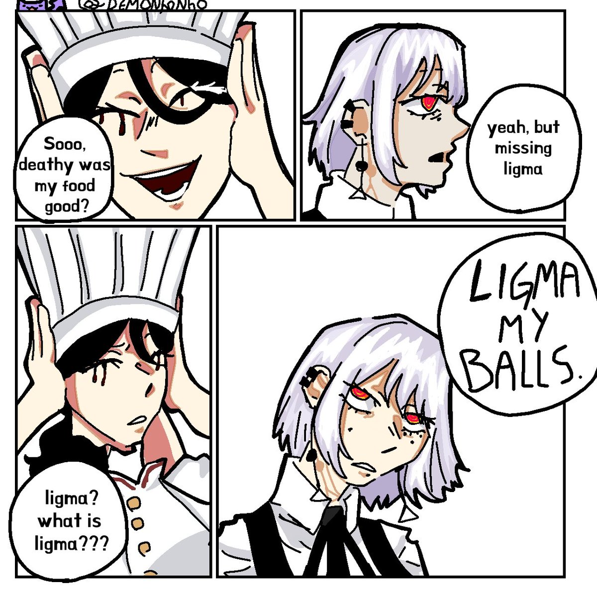 Demonhonho's tweet image. A dumb ass comic for pride Month #fallingdevil #deathdevil