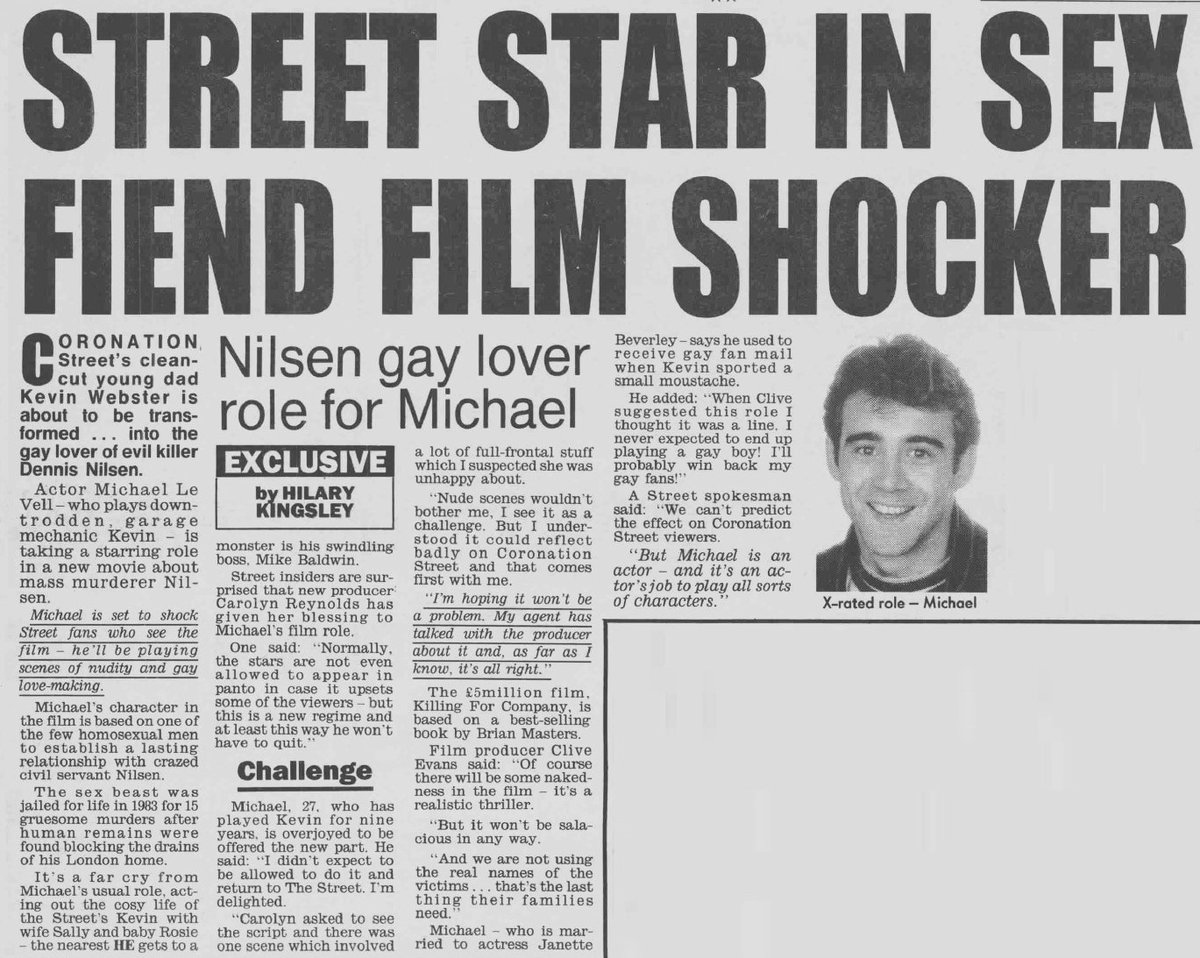 TvDidYouSee's tweet photo. #OnThisDay 7 June 1992
STREET STAR IN SEX FIEND FILM SHOCKER
#CoronationStreet's clean-cut young dad Kevin Webster, actor #MichaelLeVell, is about to be transformed into the gay lover of a serial killer for a new film . . . https://t.co/Nrvl1d9ZRM