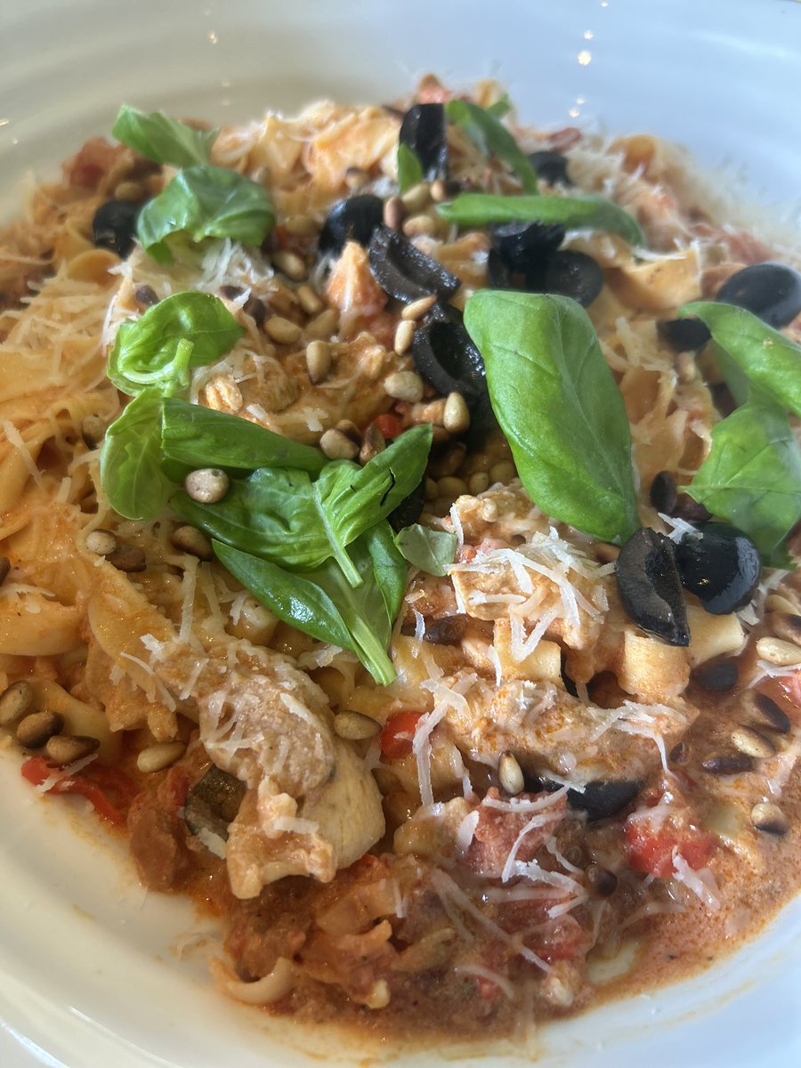 Cooked one of my daughter’s favourites: spicy chicken &amp; chorizo tagliatelle with pine nuts, olives, basil &amp; parmesan cheese🍝😋