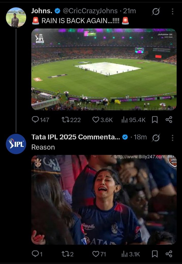 piyush45 (@raj144910) on Twitter photo The reason for the rain is known
#MIvPBKS The reason for the rain is known
#MIvPBKS