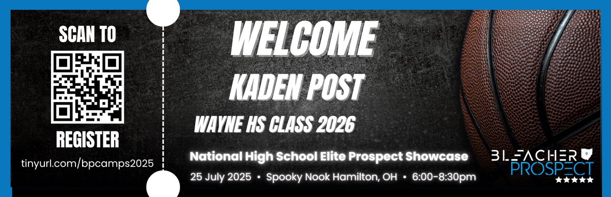 Bleacher Prospect (@bleacherprospec) on Twitter photo Welcome Kaden Post of Wayne HS to our National High School Elite Prospect Showcase at Spooky Nook in Hamilton on July 25th from 6:00pm-8:30pm
Get Registered to join him:
tinyurl.com/bpcamps2025
<a href="/NEO_Spotlight/">T.J. Peatross</a> <a href="/_MikeRoth/">Michael Roth</a> <a href="/kadenpost3/">Kaden Post</a> <a href="/WayneHSBBB/">Wayne HS Boys Basketball</a> Welcome Kaden Post of Wayne HS to our National High School Elite Prospect Showcase at Spooky Nook in Hamilton on July 25th from 6:00pm-8:30pm
Get Registered to join him:
tinyurl.com/bpcamps2025
<a href="/NEO_Spotlight/">T.J. Peatross</a> <a href="/_MikeRoth/">Michael Roth</a> <a href="/kadenpost3/">Kaden Post</a> <a href="/WayneHSBBB/">Wayne HS Boys Basketball</a>