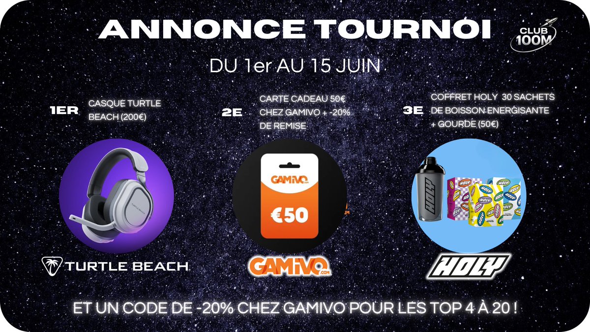 🚨 TOURNOI CLUB 100M 🚨

Du 1er au 15 juin, affronte les autres joueurs dans les 8s, grimpe le classement MMR et tente de décrocher ta place sur le podium !

🥇 1er prix – Casque Turtle Beach Stealth 700 Gen 3 (valeur 200€)

🎧 Redécouvre-le ici : sdqk.me/lTBcan6T/tGBig…

🥈 2e