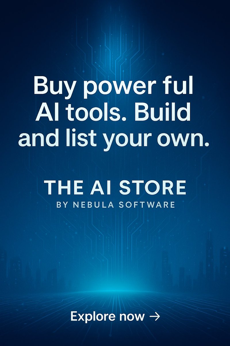 software_nebula's tweet photo. 🧠 The AI Store by Nebula Software is where the next generation of innovation lives.

Whether you’re deploying AI to transform your business — or creating breakthrough tools for others — this is your platform.

From business intelligence to creative automation, from advanced decision-making to entirely new capabilities…
This isn’t just a marketplace. It’s a launchpad.

Explore. Build. List. Evolve.
→ https://t.co/YnfcQhnD4E

#NebulaSoftware #AIStore #BuildWithAI #FutureOfBusiness #TechEcosystem