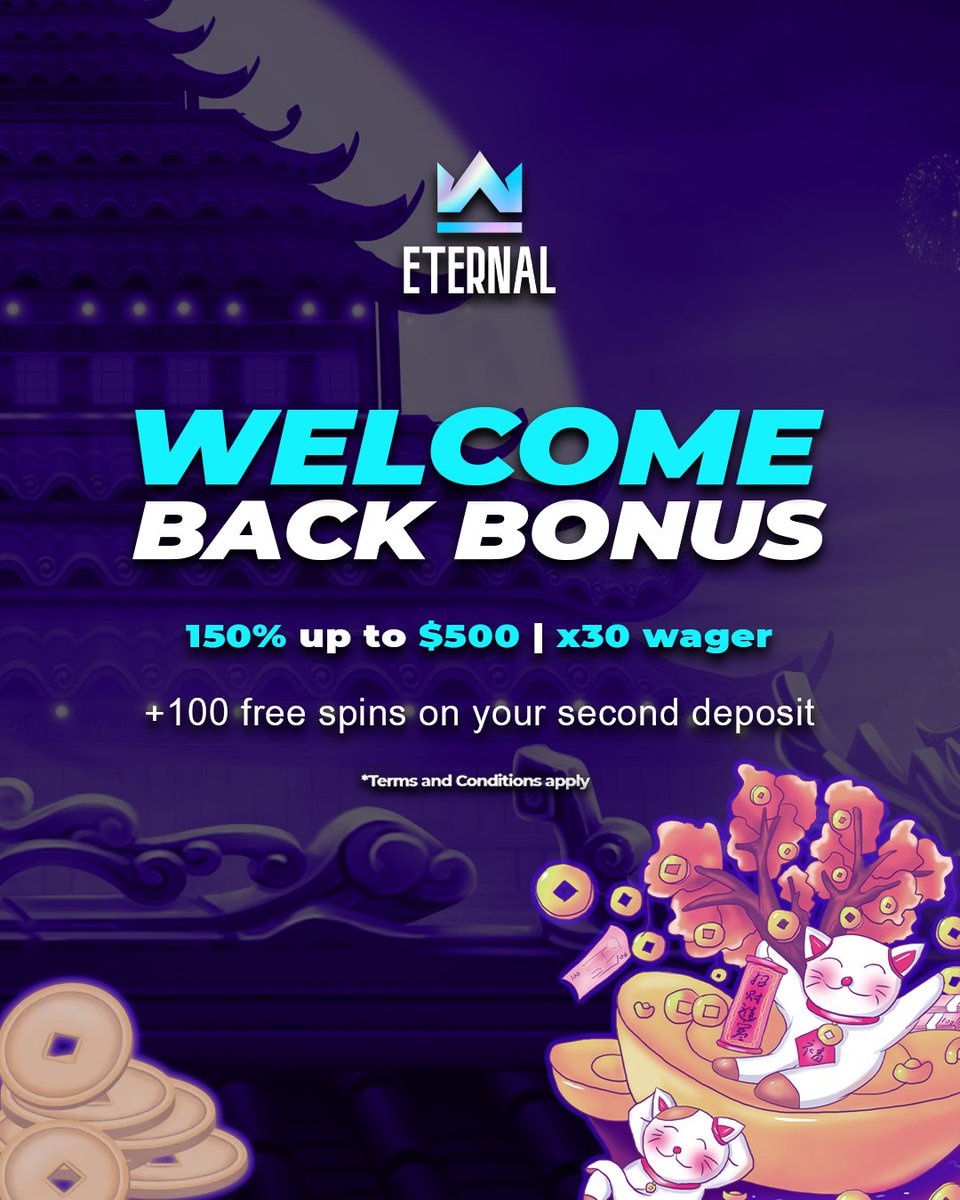 Eternal_Casino_'s tweet photo. Dive back into the game with an exclusive offer!

Enjoy а 150% bonus up to $500 plus free spins on your second deposit.

Don't miss out, claim it now!
(Link in bio) https://t.co/6lywEsexm6