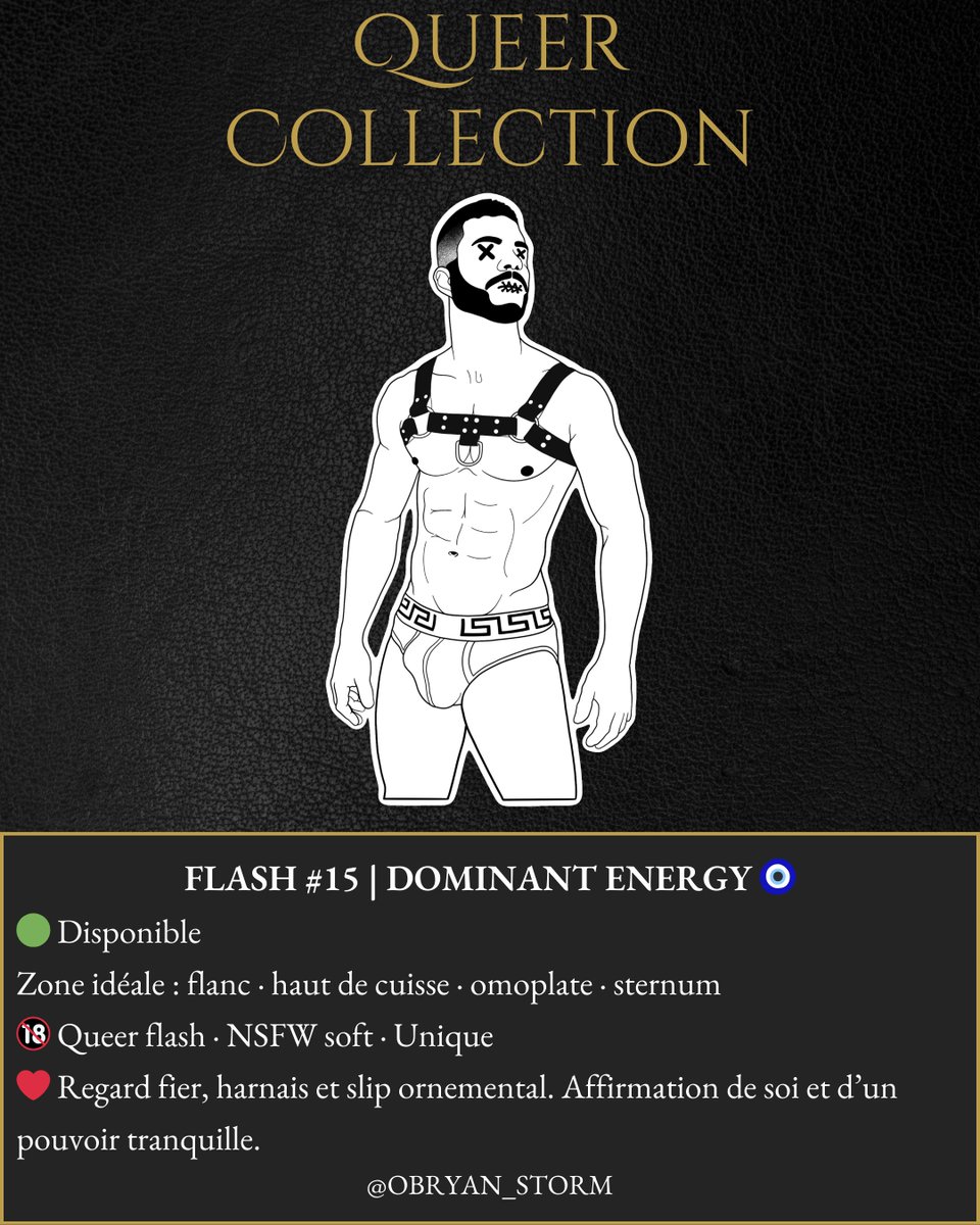 FLASH #15 | DOMINANT ENERGY 🔵
🧷 Regard fier, harnais et slip ornemental. Affirmation de soi et pouvoir tranquille.
📩 MP pour réserver
#QueerTattoo #NSFWTattoo #Pride2025 #TattooFlash #obryanstorm