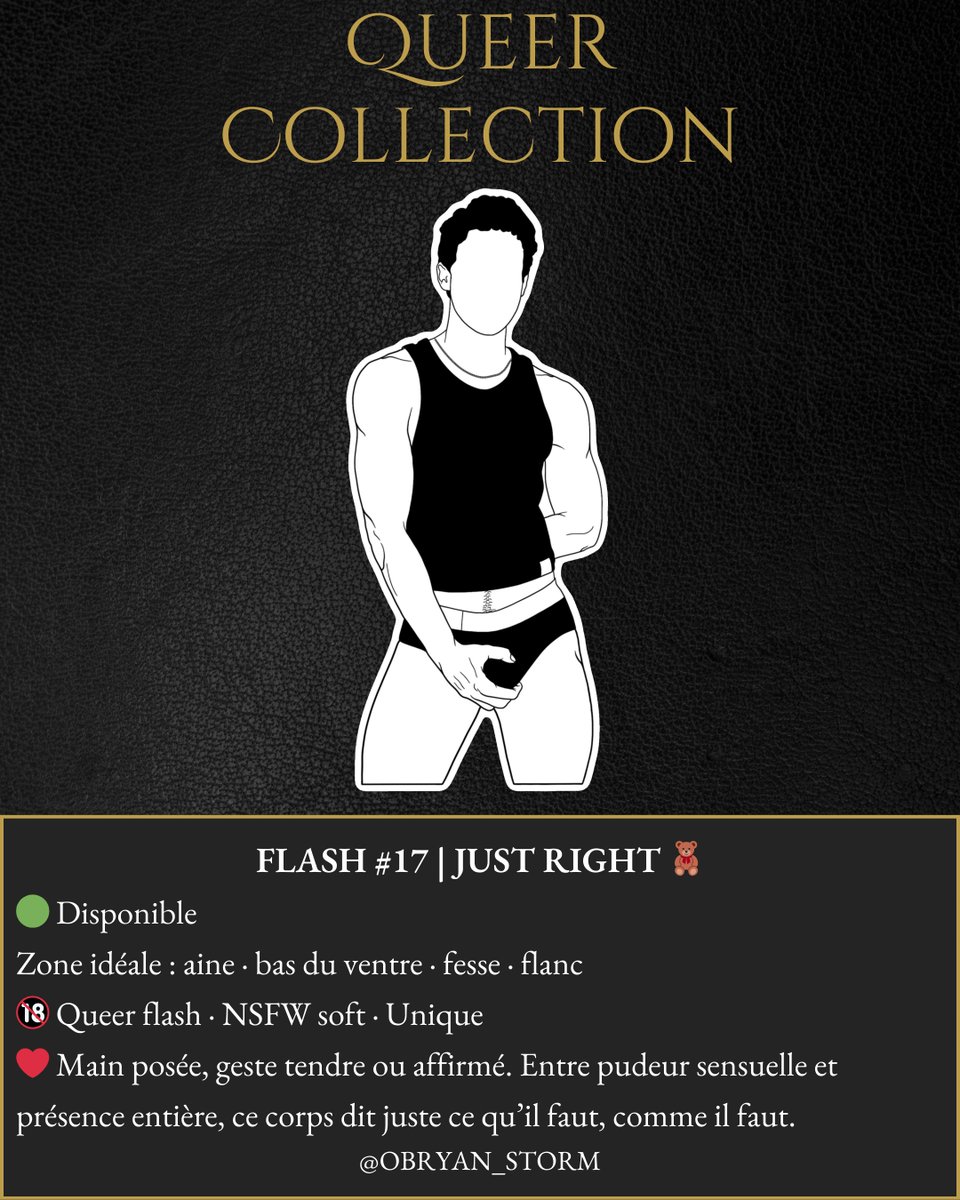 FLASH #17 | JUST RIGHT 🧸
❤️ Main posée, geste tendre ou affirmé. Ce corps dit juste ce qu’il faut, comme il faut.
📩 MP pour réserver
#QueerTattoo #NSFWTattoo #Pride2025 #BodyPositive #obryanstorm