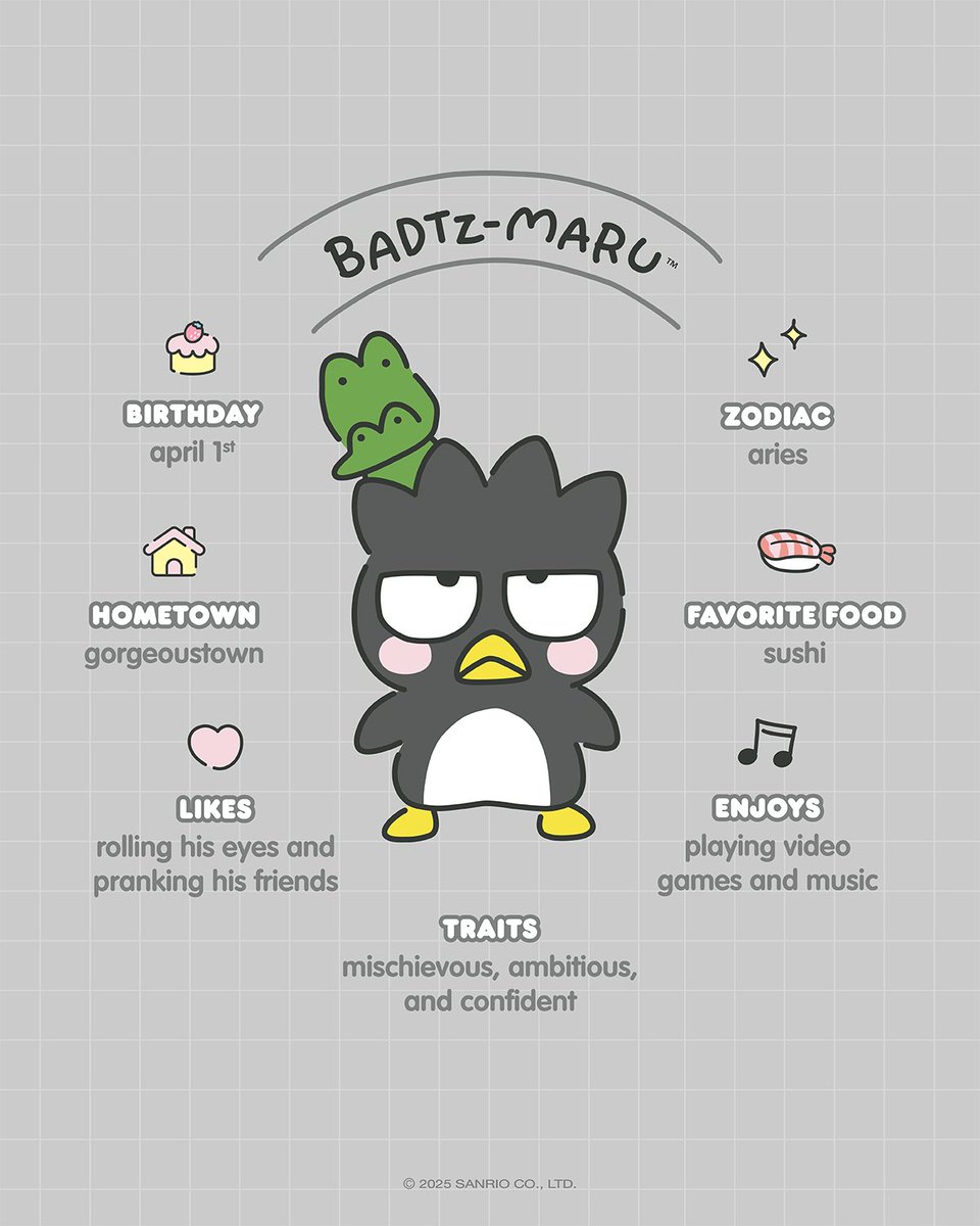 sanrio's tweet photo. Introducing our Friend of the Month for June: Badtz-maru 🖤 Here are some super sweet facts about our favorite moody penguin! https://t.co/V5Ng9te1Bp
