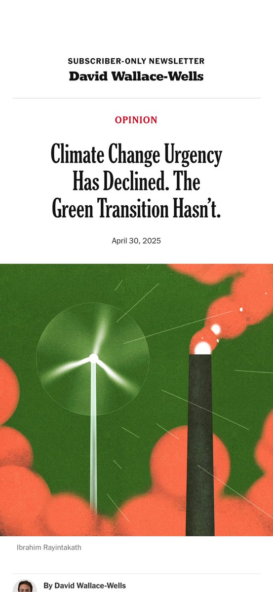 Der vorläufige Höhepunkt der Sorge zum Klimawandel liegt wohl hinter uns. Trotzdem steigt der Anteil Erneuerbarer Energie. Gute Nachricht? Nur dann, wenn fossile Energie ersetzt und nicht nur ergänzt wird. Bisher steigen die Emissionen noch nytimes.com/2025/04/30/opi… via @NYTOpinion
