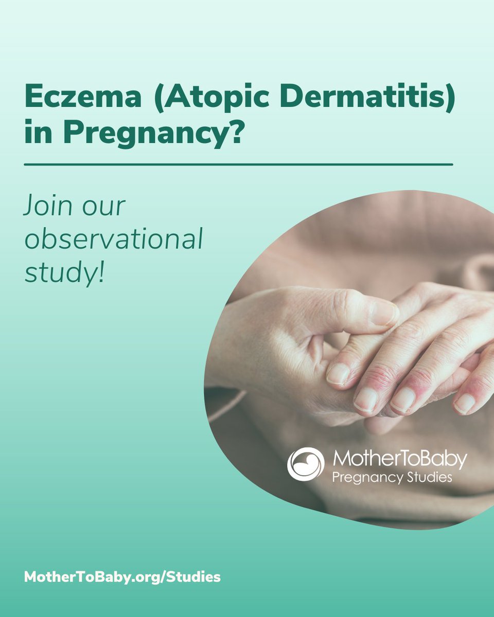 MotherToBaby is currently enrolling pregnant people in observational studies looking at eczema (moderate to severe atopic dermatitis). All studies are conducted through phone interviews—no changes to normal treatment or travel required. ➡️ Mothertobaby.org/Studies