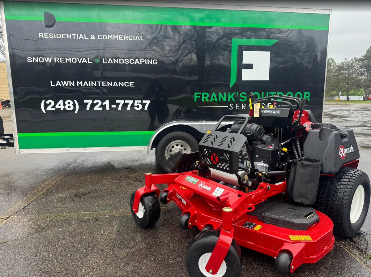 Frank's Outdoor Service bought a new 60” Exmark Vertex Series X two weeks ago.

Thank you for the 5 star review! "Worked with Traci to buy a new Exmark. Extremely easy process with great people in there. Highly recommend."