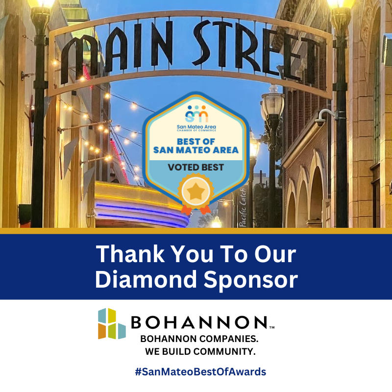 Just 1 week until the Best of San Mateo Area Awards! Huge thanks to our Diamond Sponsor, Bohannon Development Company, for supporting our celebration of local excellence.
#BestofSanMateoAreaAwards #SanMateoChamber #SanMateoBusiness