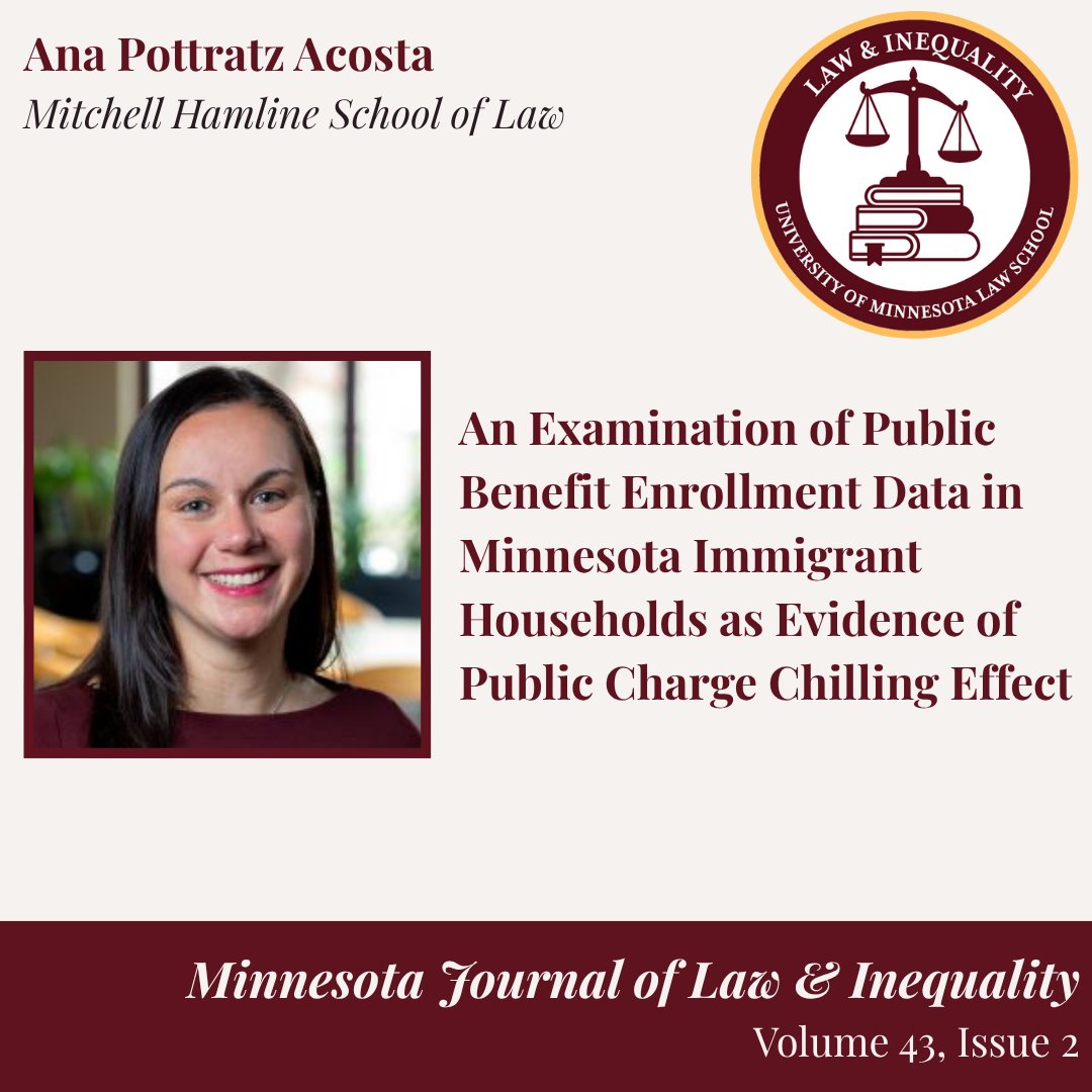 Prof. Acosta examines means-tested benefit enrollment data for MN immigrant households to determine if the data supports the existence of a chilling effect through decreased enrollment in these programs following publication of public charge regulations.

lawandinequality.org/article/an-exa…