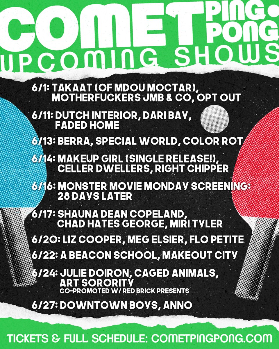 Rediscover Fire Booking (@rediscover_fire) on Twitter photo 🏓UPCOMING EVENTS🏓
At <a href="/cometpingpong/">Comet Ping Pong</a>
Get tickets and check out the full schedule here:
cometpingpong.com/livemusic 🏓UPCOMING EVENTS🏓
At <a href="/cometpingpong/">Comet Ping Pong</a>
Get tickets and check out the full schedule here:
cometpingpong.com/livemusic