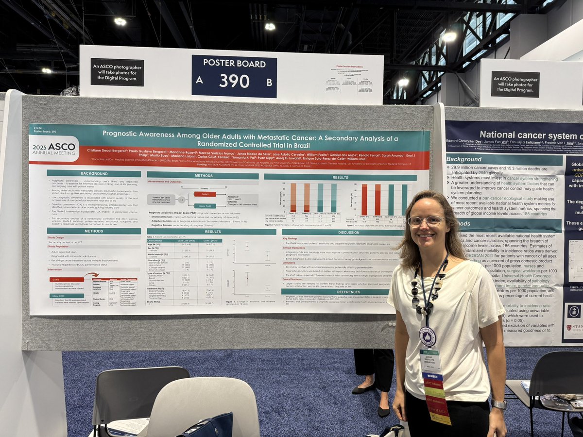 . <a href="/crisbergerot/">Cristiane D Bergerot</a> presenting her study
Prognostic awareness among older adults w metastatic cancer in Brazil: 
GAIN-S, a telehealth geriatric intervention, improved patients’ emotional and adaptive responses.
Telehealth works—especially for supportive care. #ASCO25 <a href="/ASCO/">ASCO</a>