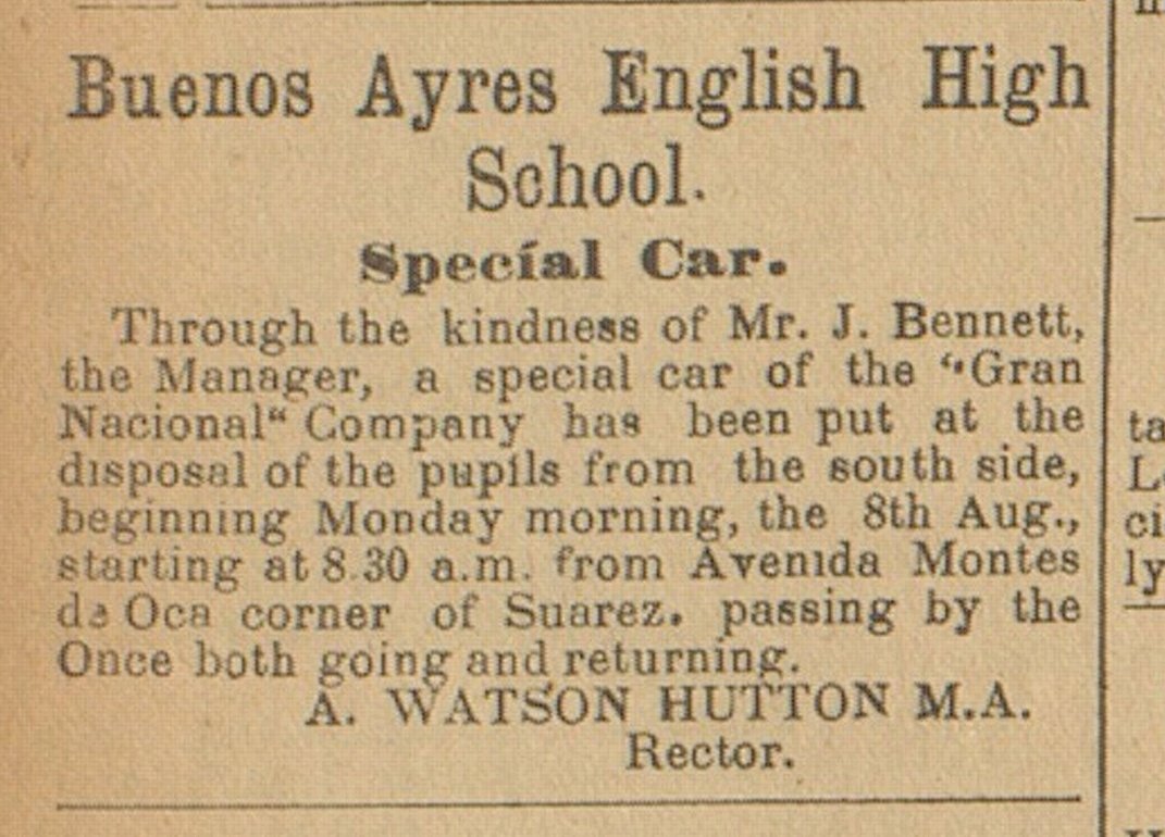 El bus escolar del Buenos Ayres English High School en 1892.