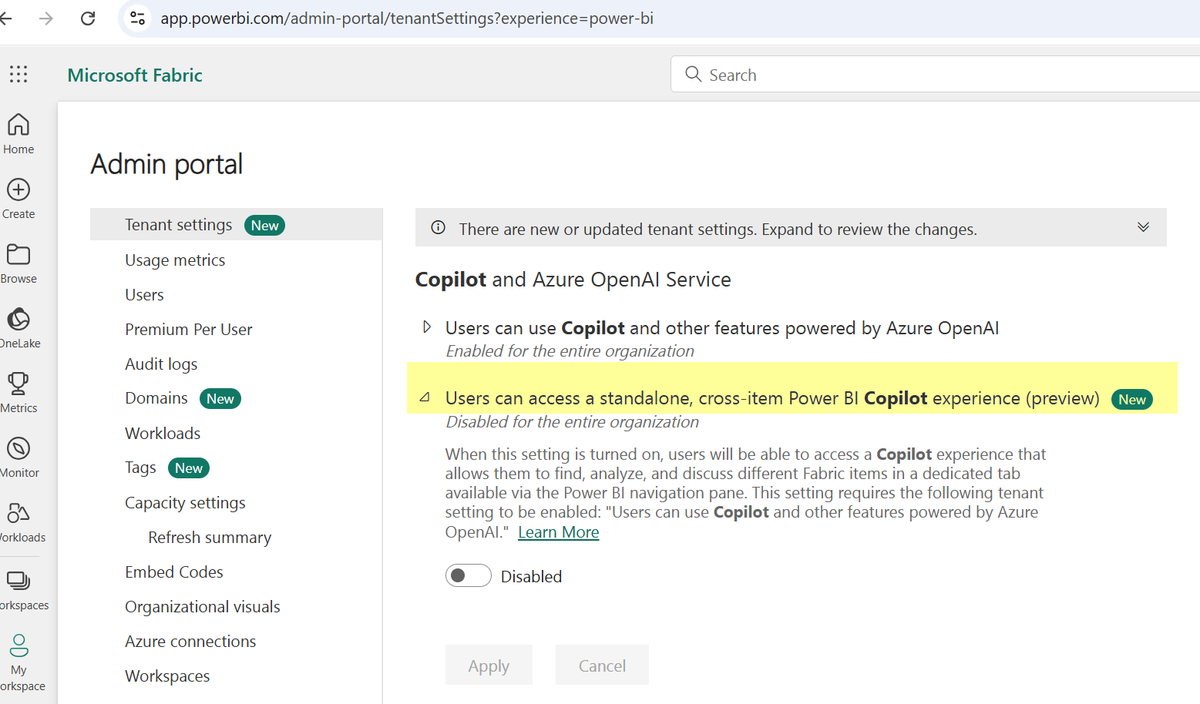 denglishbi's tweet image. Look what is available to enable in #MicrosoftFabric🤩 The new standalone #PowerBI #Copilot experience🎉 learn.microsoft.com/en-us/power-bi…