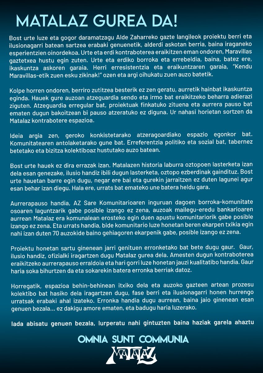 🌹MATALAZ ITXI EGITEN DUGU! INDAR BERRITUEKIN IREKiTZEKO! 🌹
Eskerrik asko fase berri hau ireki ahal izateko lagundu duzuenei! 
GORA MATALAZ!