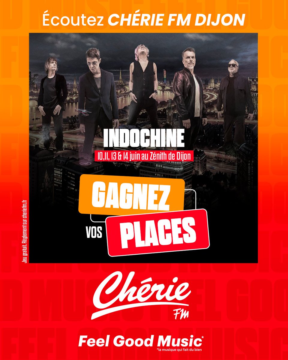 🚨 COMPLET 🚨
Un seul moyen d'avoir vos places pour les concerts d' <a href="/indochinetwitt/">Indochine</a> à #Dijon 👉 écouter #ChérieFM  Dijon demain dès 13h 😉
📡 Dijon 102.5 / DAB+
📲 Appli Chérie FM avec géoloc
🔊 "Alexa, joue Chérie FM Dijon"
💻 cheriefm.fr depuis le 2️⃣1️⃣