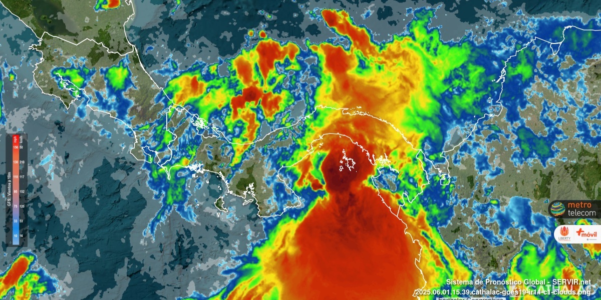 Imagen de satélite GOES infrarrojo para Panamá 🇵🇦 y Costa Rica 🇨🇷 - #CATHALAC #meteo #tiempo #clima - bit.ly/1jdfCr4